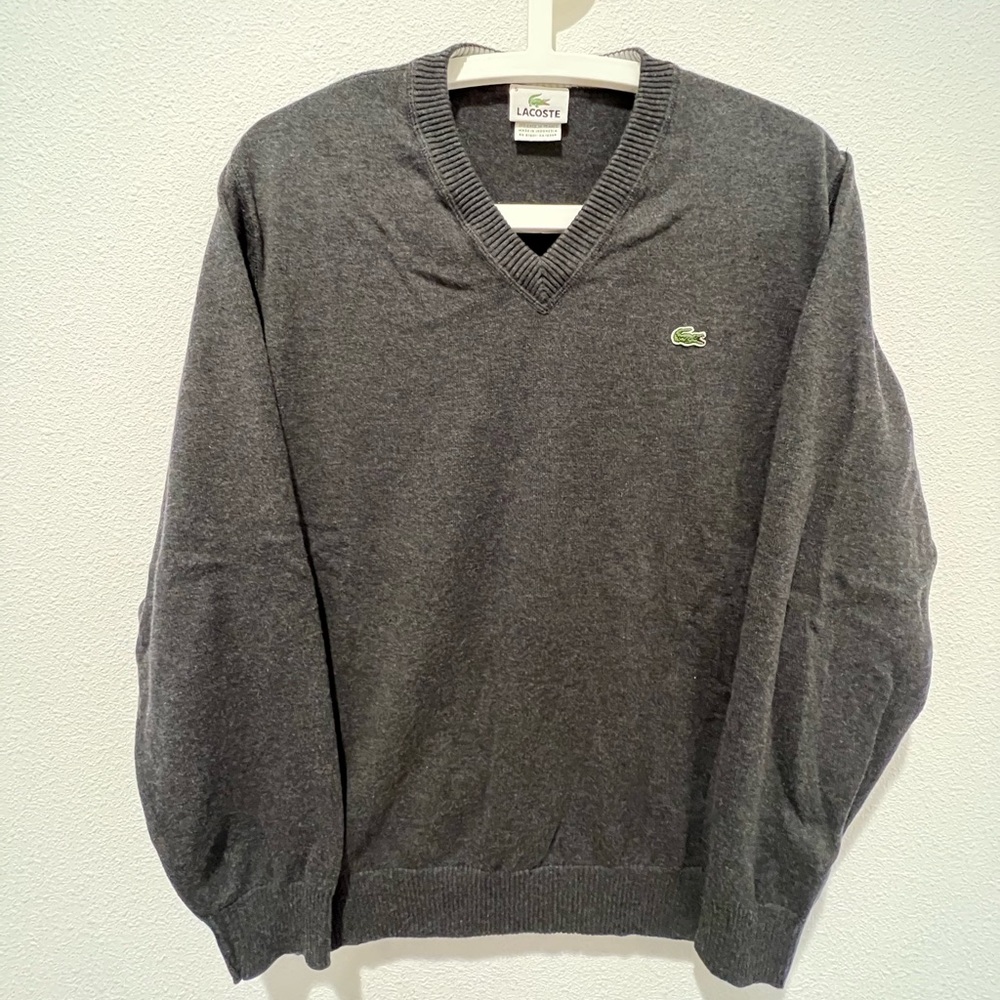 Lacoste Men’s Dark Gray V-Neck Sweater - Size: 5